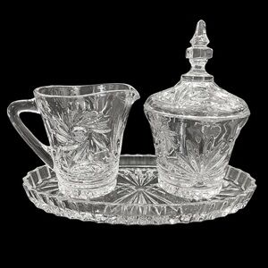 Vintage 1970s Kristal Zajecar Yugoslavia - Crystal Sugar, Creamer and Tray Set